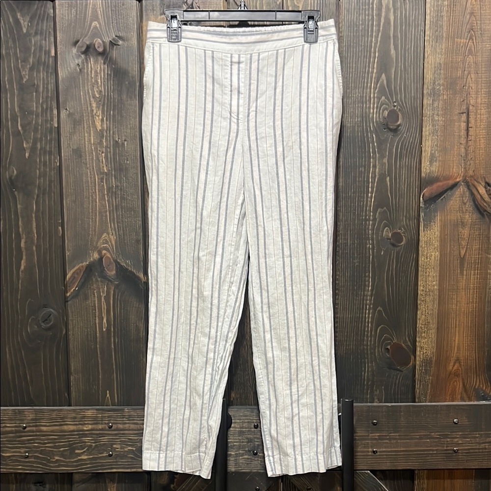 Chico's Linen Blend Pants 00 Stripes Blue White Coastal Lightweight Beach‎ Ankle